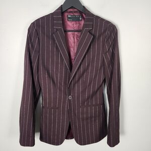 NWOT asos DESIGN Burgundy White Pinstripe Slim Fit Blazer Suit Jacket (32R) #631